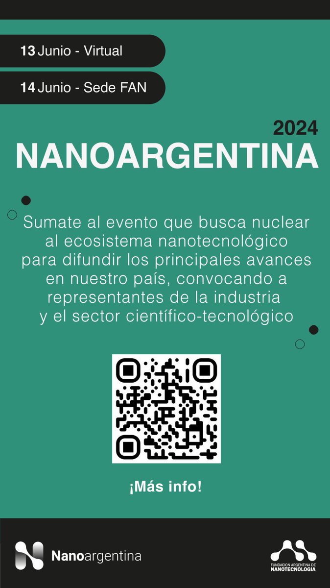 #EventosNano Llega Nanoargentina 2024 👉🏻 Organizado por la FAN, con el objetivo de nuclear a los actores argentinos más relevantes de la nanotecnología, con la industria nacional, fomentar la vinculación y potenciar desarrollos del sector.
Súmate: nanoargentina.ar