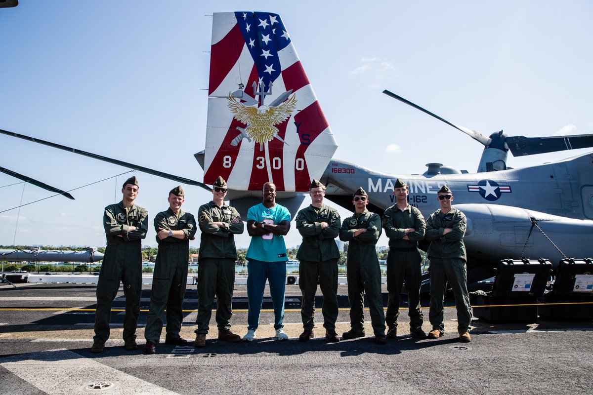 Miami Dolphins Foundation & Community Relations (@finsoffthefield) on Twitter photo What an unforgettable experience at <a href="/fleetweekmiami/">Fleet Week Miami</a>! 🚢
<a href="/quickdrawjev/">Jev</a> and <a href="/dolphinscheer/">Miami Dolphins Cheer</a> had the honor of joining Adm. Daryl Caudle & Capt. Paul Burkhart for breakfast followed by a guided tour around USS Bataan (LHD-5)⚓️
#FootballUNITES x #SalutetoService What an unforgettable experience at <a href="/fleetweekmiami/">Fleet Week Miami</a>! 🚢
<a href="/quickdrawjev/">Jev</a> and <a href="/dolphinscheer/">Miami Dolphins Cheer</a> had the honor of joining Adm. Daryl Caudle & Capt. Paul Burkhart for breakfast followed by a guided tour around USS Bataan (LHD-5)⚓️
#FootballUNITES x #SalutetoService