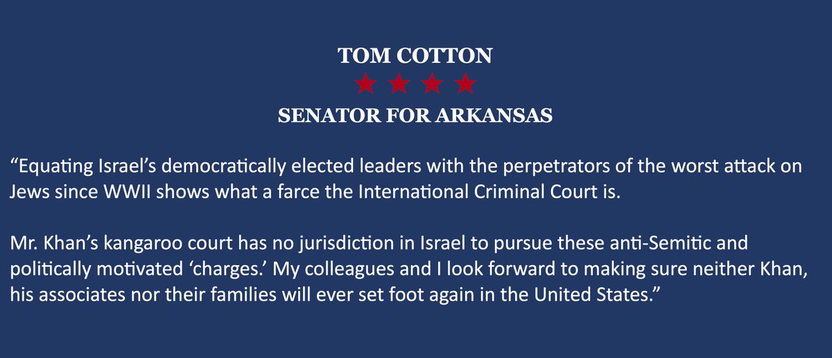 SenTomCotton's tweet photo. The @IntlCrimCourt has no jurisdiction in Israel. https://t.co/KzJnS1upjl