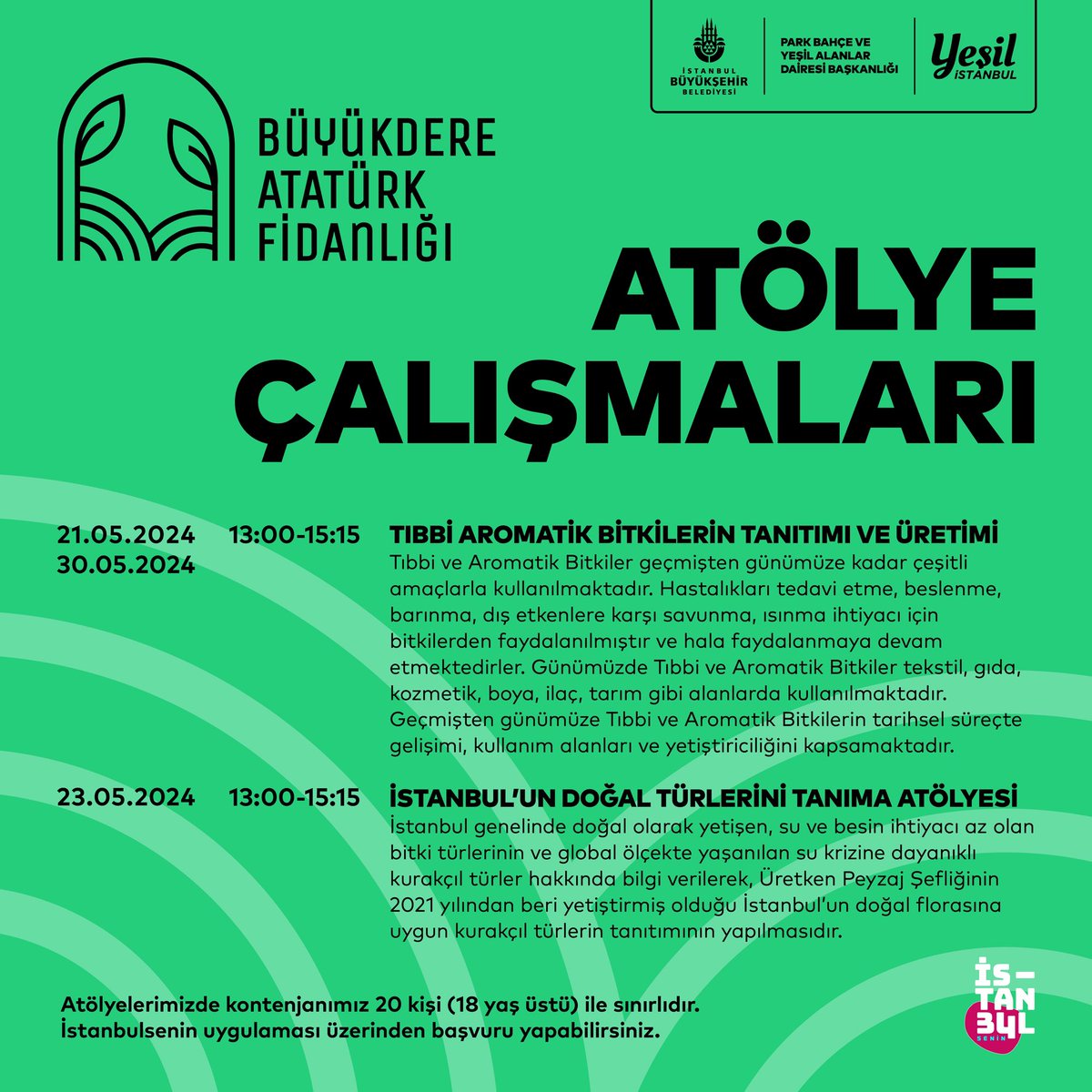 ibbyesilist's tweet photo. Türkiye’nin ilk meyve bahçesi ve fidanlığında Mayıs ve Haziran ayları boyunca gerçekleşecek olan atölye çalışmalarımıza davetlisiniz! 🎨🌳🌸
 
🌿Etkinlik için kayıtlar @istanbulsenin34 uygulaması üzerinden her haftanın başında açılmaktadır.
 
@istanbulbld https://t.co/XWOBefmLw7