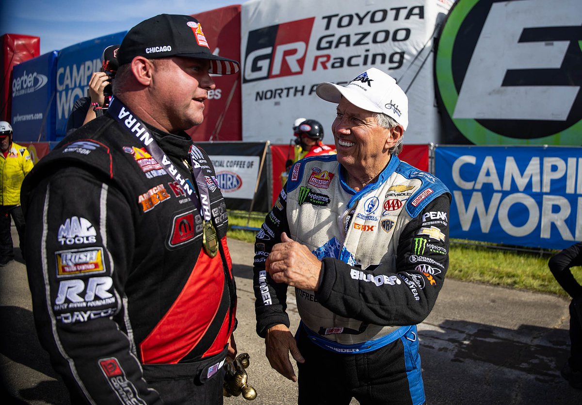.@MattHagan_FC and John Force have raced against each other 11 times in the Finals, with Hagan winning seven of the matchups. “Racing and beating John Force is an honor. He is the GOAT. So, I feel tremendous when you beat the best ever.” - Hagan #TSRnitro | #NHRA | #Dodge