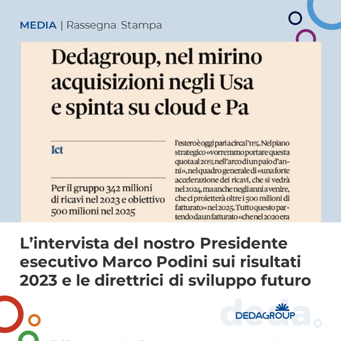 DEDAGROUP_ICT's tweet photo. Con 342 milioni di euro di ricavi nel 2023, prosegue la nostra crescita. E, dopo un anno positivo, il 2024 parte con una grande accelerazione.
Sul @sole24ore l'intervista al nostro Presidente esecutivo Marco Podini > https://t.co/hvAKvYBFWJ https://t.co/h7xw2IPNtc
