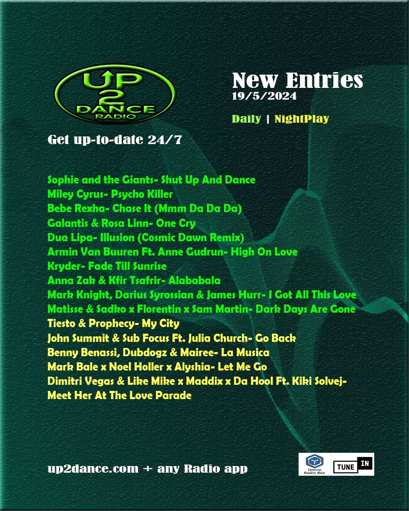 This is the NEW entries to our daily playlist this week 📢

Discover them FIRST Every Saturday night > up2dance.com 📟
.
#newmusicalert #up2dance #up2danceradio #up2danceplaylist #NightPlay #NowPlaying #PlayNow #edmmusic #popmusic #partymusic #freshmusic #year2024