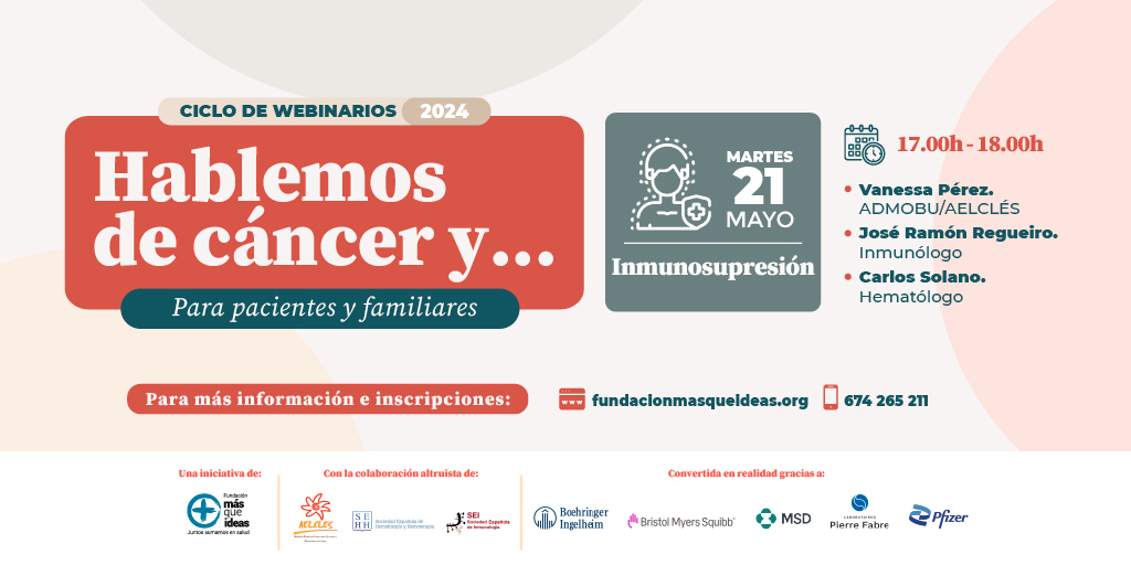 ⏰¡Comenzamos a las 17h! Estás a tiempo de inscribirte HABLEMOS DE CÁNCER E INMUNOSUPRESIÓN ➡️¿Cuáles son las infecciones más habituales? ➡️¿Cómo prevenirlas? ➡️¿Se puede continuar el tratamiento cuando tenemos inmunosupresión? Estos temas y ¡muchos más! fundacionmasqueideas.org/portfolio/habl…