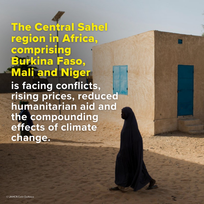 UN's tweet photo. The Central Sahel — which includes Burkina Faso, Mali &amp; Niger — is facing a severe humanitarian &amp; protection crisis which has forced millions of people from their homes.

@Refugees is providing essential services for those who are displaced, but more support is urgently needed.