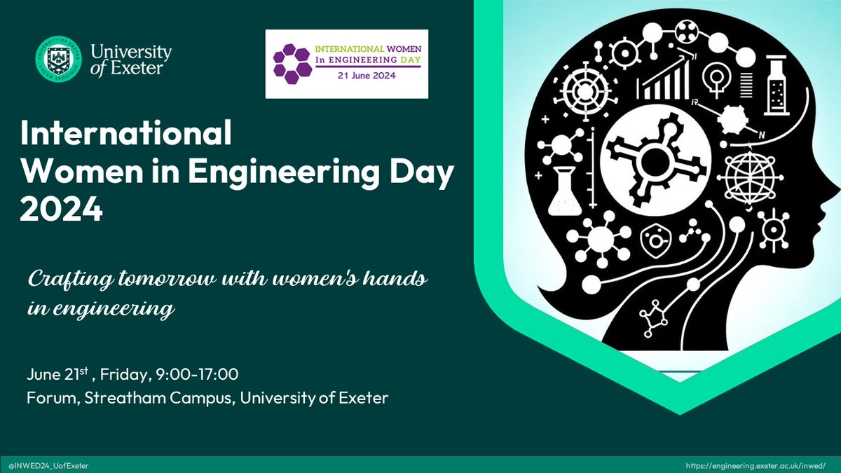 We are excited to announce the upcoming International Women in Engineering Day (INWED) 2024 at the  University of Exeter.
Join us to showcase your research and learn from the diverse experiences of others in your field.
For more information:
lnkd.in/e-T-4XpT