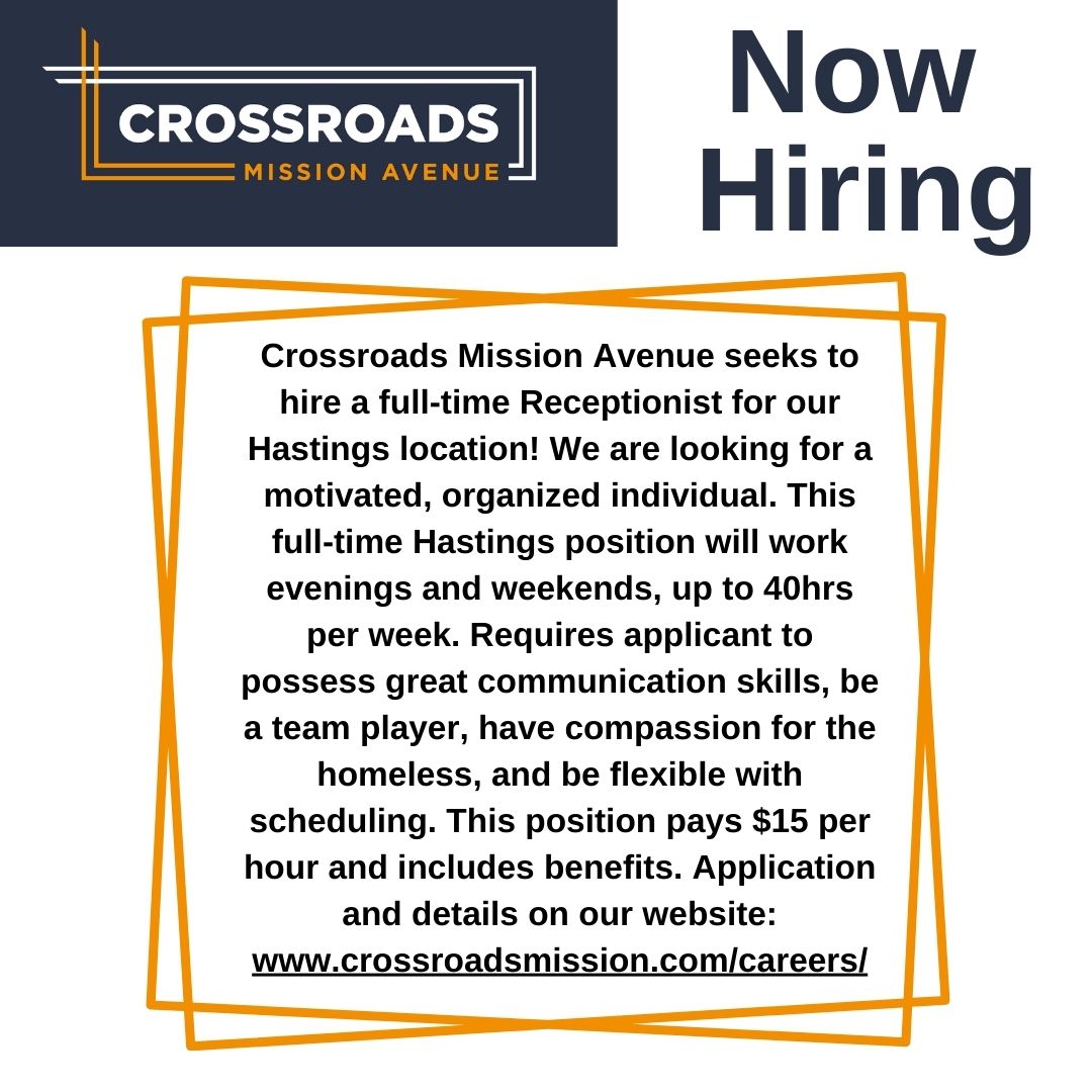 ❤️ Have a heart for ministry and serving others? Join the Crossroads Mission Avenue team! Current job openings are listed at crossroadsmission.com/careers #CrossroadsMissionAvenue #JobOpportunity #LoveMyJob #CentralNebraska❤️ #JoinOurTeam #NowHiring #ApplyToday