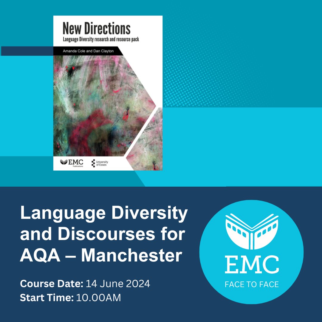 EMC CPD Face-to-Face: Language Diversity and Discourses for AQA – Manchester (14.6.24) Cross spec CPD. Attendees get a free copy of New Directions and our EMC Language Handbook. Featuring @robdrummond & @englangblog Book by: 8am on 12 Jun tinyurl.com/ymryjknj @EngLangBlog