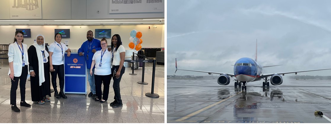 swissportNews's tweet image. We&apos;re thrilled to announce a new partnership with @SunCountryAir at @goingplacesCLE for their 4 weekly flights, providing seamless #PassengerServices 🚌 and #GroundHandling 🦺. 

We look forward to a successful partnership with Sun Country Airlines! ✈️