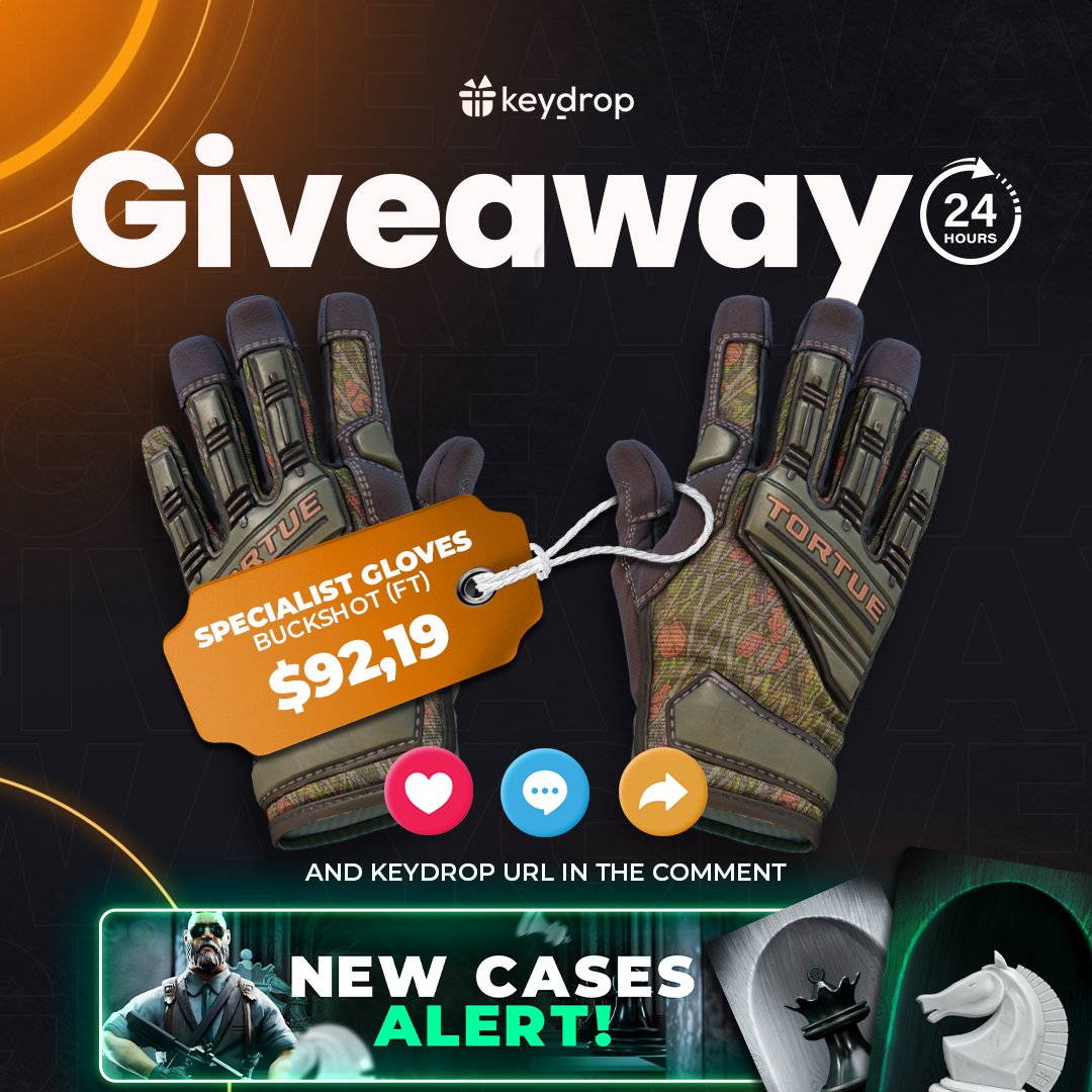 Win Specialist Gloves | Buckshot FT in JUST 3 clicks! 🏆

👊 Like ❤️ the post!
🔁 Retweet! 
👥 Tag a Friend! 

⏰ Wait 24 hours! 

*Make sure you follow us 
JOIN NEW EVENT - keydrop.com/chess-event/ho… ♟

#giveaways #signfree #freegiveaways #keydropcom