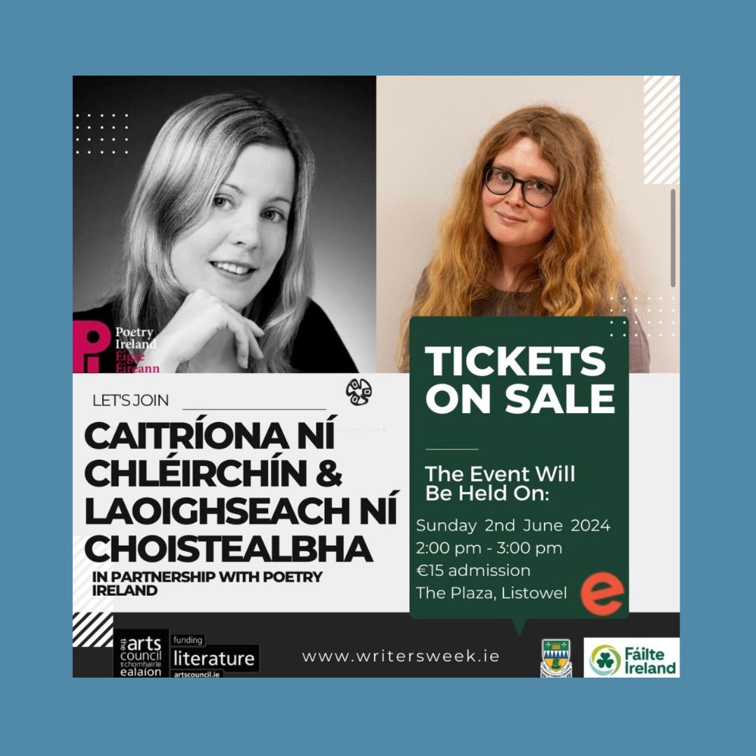 Next week @MyListowel kick off! We are looking forward to supporting both Windfall: Irish Nature Poems to Inspire & Connect, @jane_janeclarke & Jane Carkill @lamblittle_ and Caitríona Ní Chléirchín & @LNiChoistealbha @KerryCoArts @artscouncil_ie 🎟️: poetryireland.ie/whats-on/