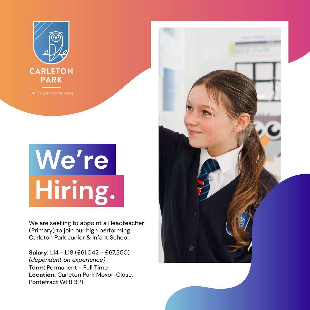 Are you an experienced leader seeking an opportunity to contribute to a values-driven Trust? We warmly encourage you to apply for the role of #Headteacher at @carletonparksch, where you can truly impact the lives of our pupils. Apply now: bit.ly/3K9QBCz #edujobs