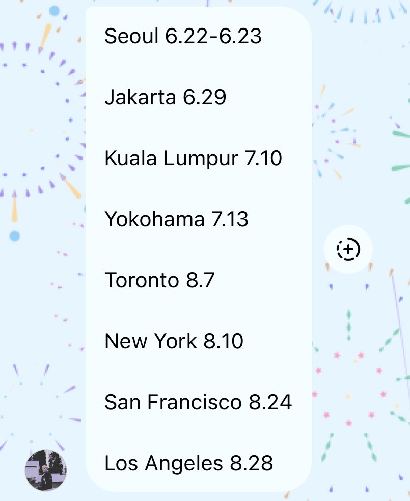 #LAY WORLD TOUR GRANDLINE 4 · STEP

Lay anunciou algumas datas

Seoul, Coreia -22/23 Junho
Jakarta, Indonesia -29 Junho
Kuala Lumpur, Malasia -10 Julho
Yokohama, Japão -13 Julho
Toronto, Canadá -7 Agosto
New York,US -10 Agosto
San Fransisco,US -24 Agosto
Los Angeles,US -28 Agosto