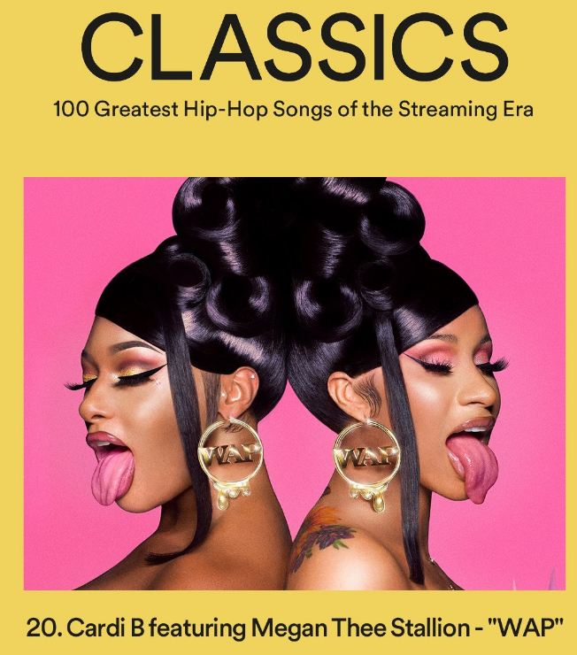 MegansCharts's tweet photo. Spotify names Cardi B & Megan Thee Stallion's "WAP" as the 20th greatest hip-hop song of the streaming era. #SpotifyCLASSICS
— "Cardi B and Megan Thee Stallion’s “WAP” is an impossibly catchy classic that unapologetically revels in its raunchiness" https://t.co/jnXaWjvDqB