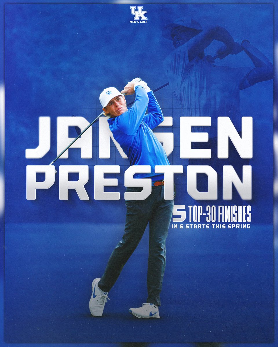 𝐑𝐚𝐢𝐬𝐢𝐧𝐠 𝐡𝐢𝐬 𝐥𝐞𝐯𝐞𝐥 📈

@jansenpreston elevated his game this spring with 5⃣ top-30 finishes in 6⃣ starts to go along with a 72.12 scoring average 

#WeAreUK #GoBigBlue 🔵