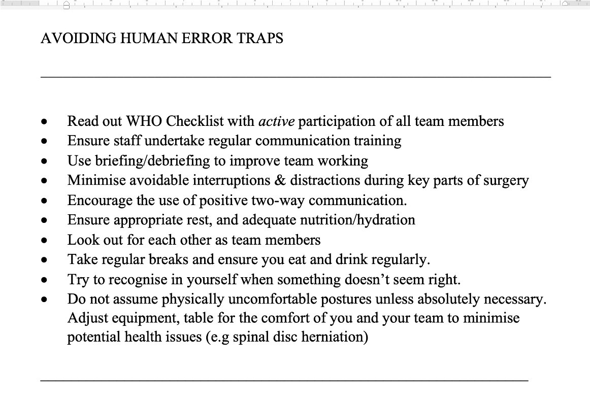 STOP Before laying hands on a patient, let alone doing invasive procedures, are we familiar with error traps & ways to avoid them? And methods to improve team working? Just submitted another human factors chapter for a major surgery textbook Thrilled that culture is changing