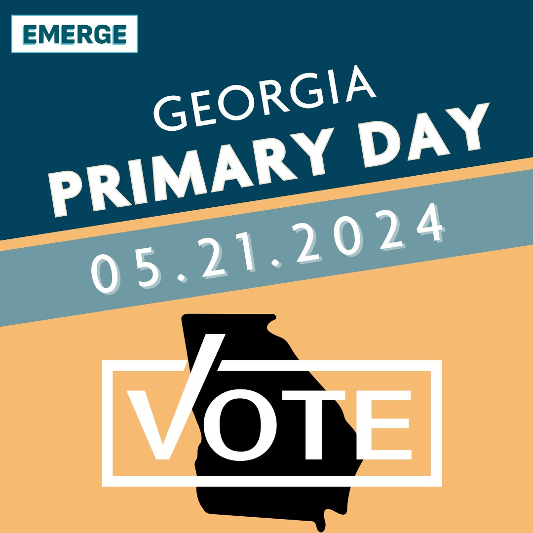 EmergeAmerica's tweet photo. TOMORROW is Primary Day for Georgia! Make sure you and your friends get out there and vote in the #SpringElection. Let’s use our vote to shape our democracy for the better! Visit https://t.co/zKL8cmF1jt for more resources on how to vote. #Primary #GA #Election https://t.co/X6NjKMXOW4
