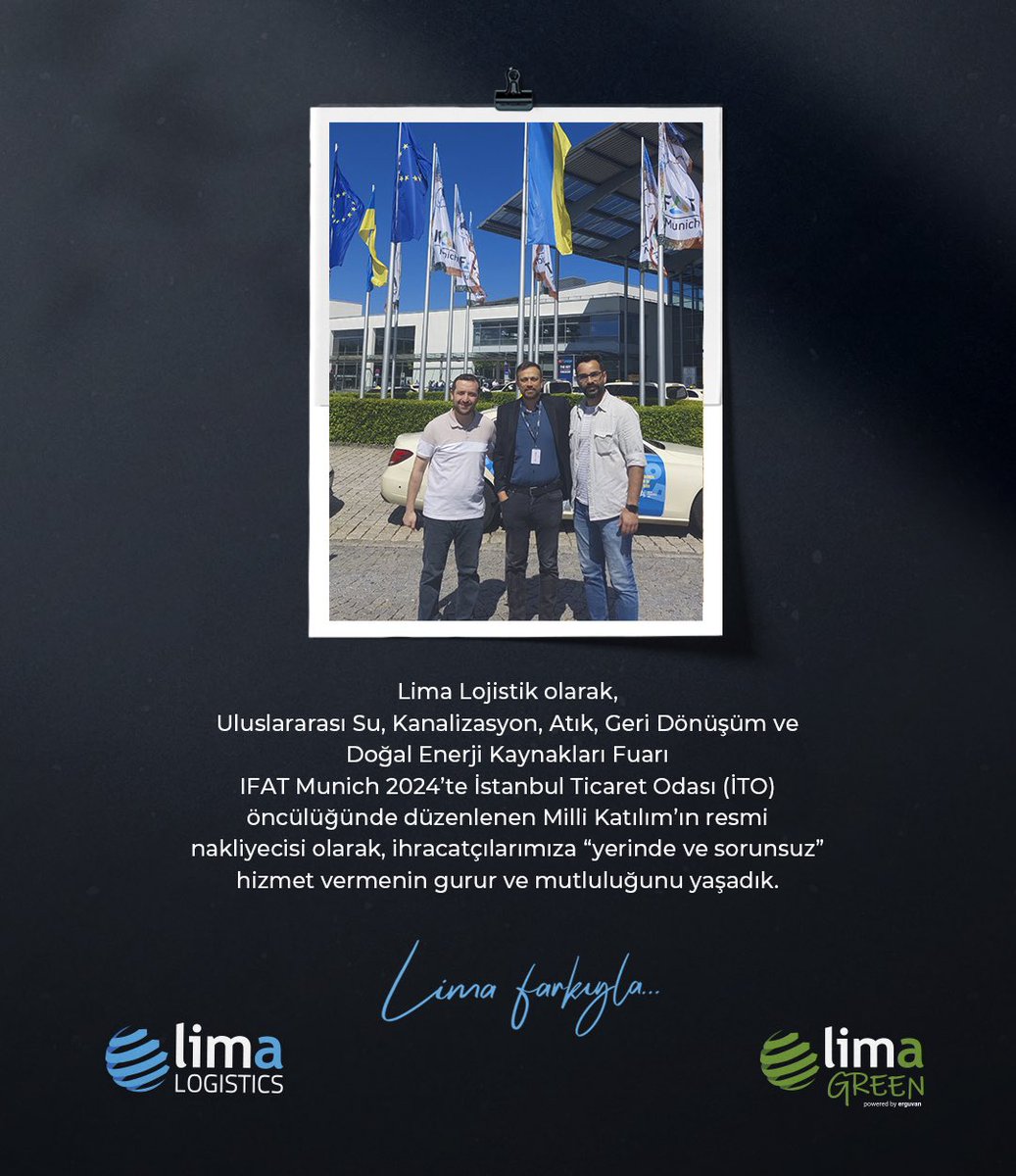 Lima Lojistik olarak,IFAT Munich 2024’te İstanbul Ticaret Odası (İTO) öncülüğünde düzenlenen Milli Katılım’ın resmi nakliyecisi olarak, ihracatçılarımıza “yerinde ve sorunsuz” hizmet vermenin gurur ve mutluluğunu yaşadık.💫
.
.
.
#limalojistik #limalogistics #limagreen