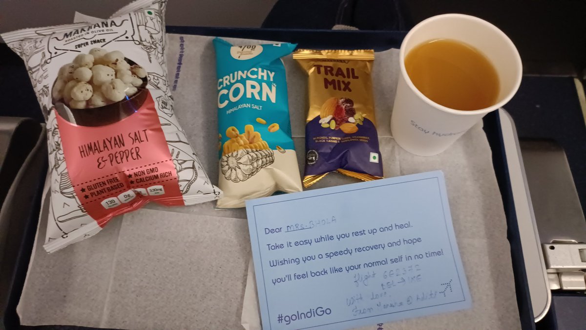 A big shout out & heartfelt gratitude to the Indigo crew... Travelling after my knee replacement surgery & the very courteous Flight Attendants, Aditi & Manisha, making me feel so very special! A tray filled with goodies & their love & warmth🤗❤️ 
Flight 6E2372 DEL-IXE
@goIndiGo