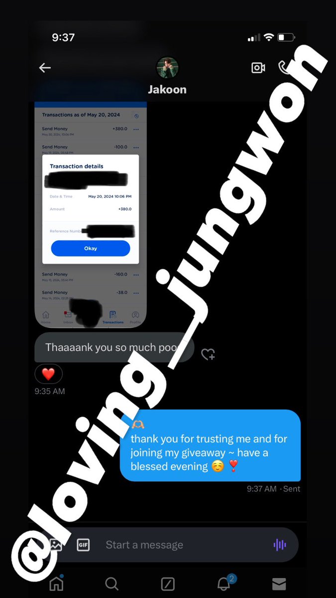 nallij__'s tweet photo. date sent: MAY 20, 2024

PROOF OF LEGITIMACY:  @jaykeynie received the 380 Php via gcash~ 

Salamat sa tiwala ☺️🫶🏼 God bless ! 
#giveawayproof #gaproof #proofoflegitimacy #proof #gcash https://t.co/LLaG00SRFA