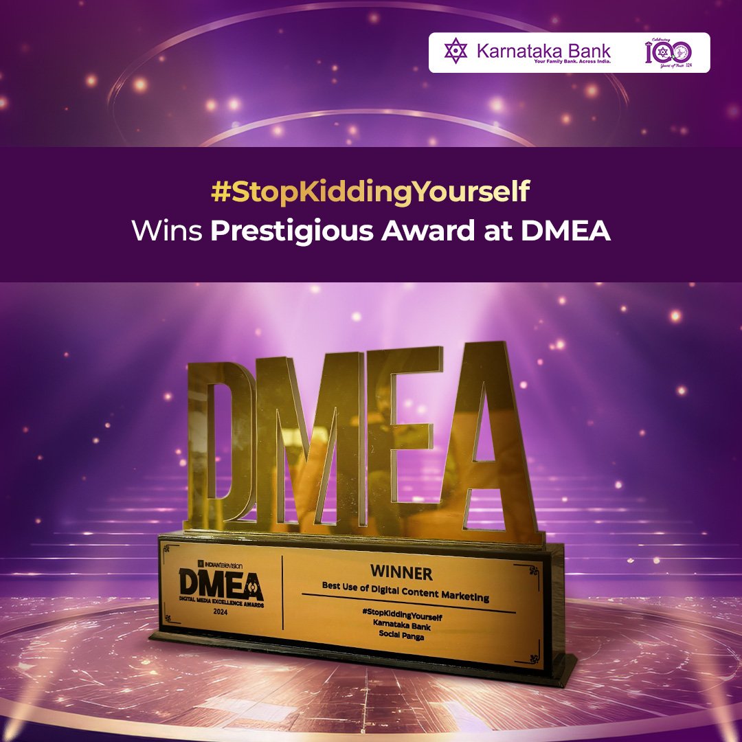 We are thrilled to announce that our campaign #StopKiddingYourself aimed at raising awareness against digital fraudsters, was recognized at the DMEA Awards 2024 for Best Use of Digital Content Marketing.

#karnatakabank #award #awardwinning #dmea #fraudawareness