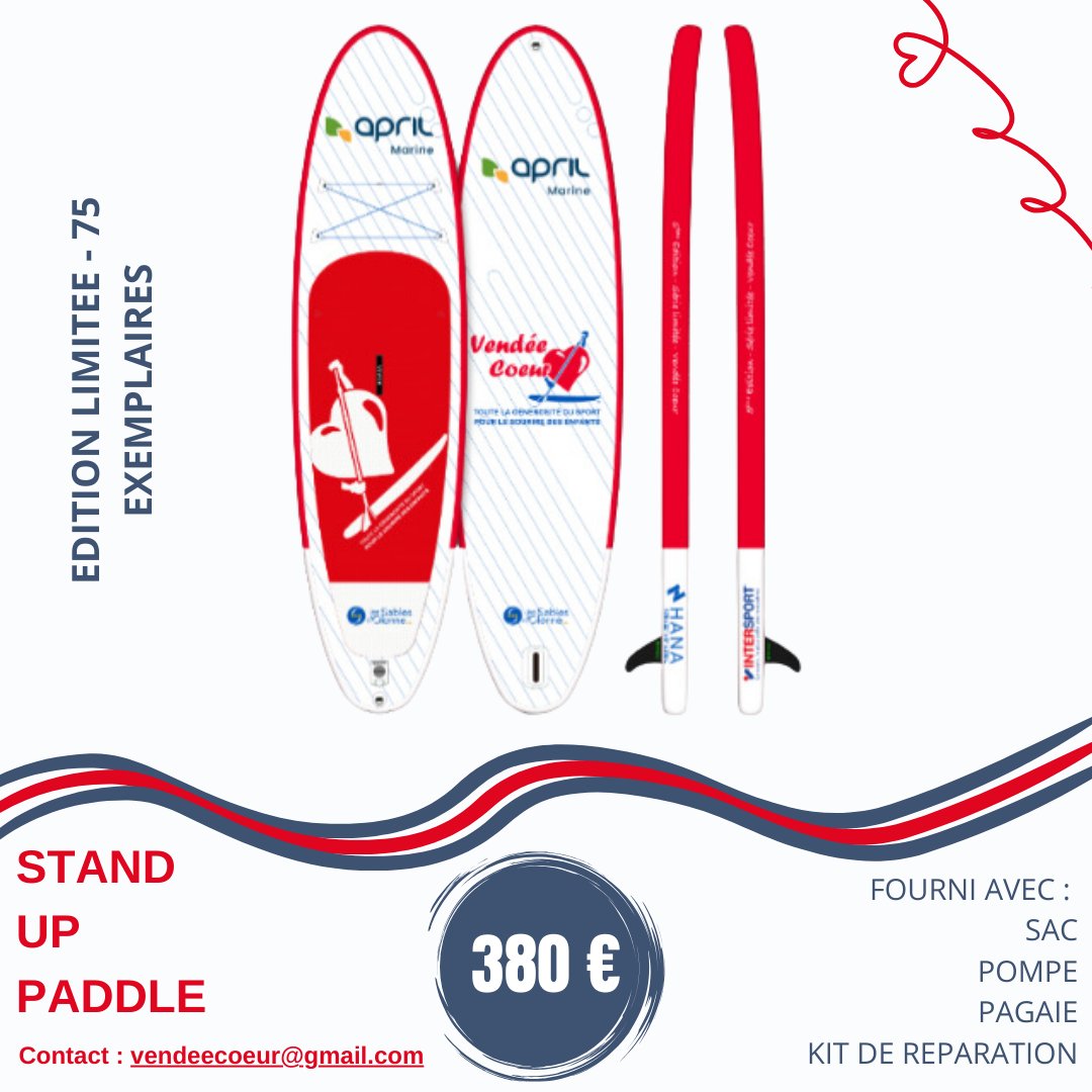 Envie de vous faire plaisir par ce temps pluvieux tout en faisant une bonne action ?
Offrez-vous un Stand Up Paddle #vendeecoeur édition limitée 5ème édition !
Pour le commander ou pour plus d'infos: vendeecoeur@gmail.com