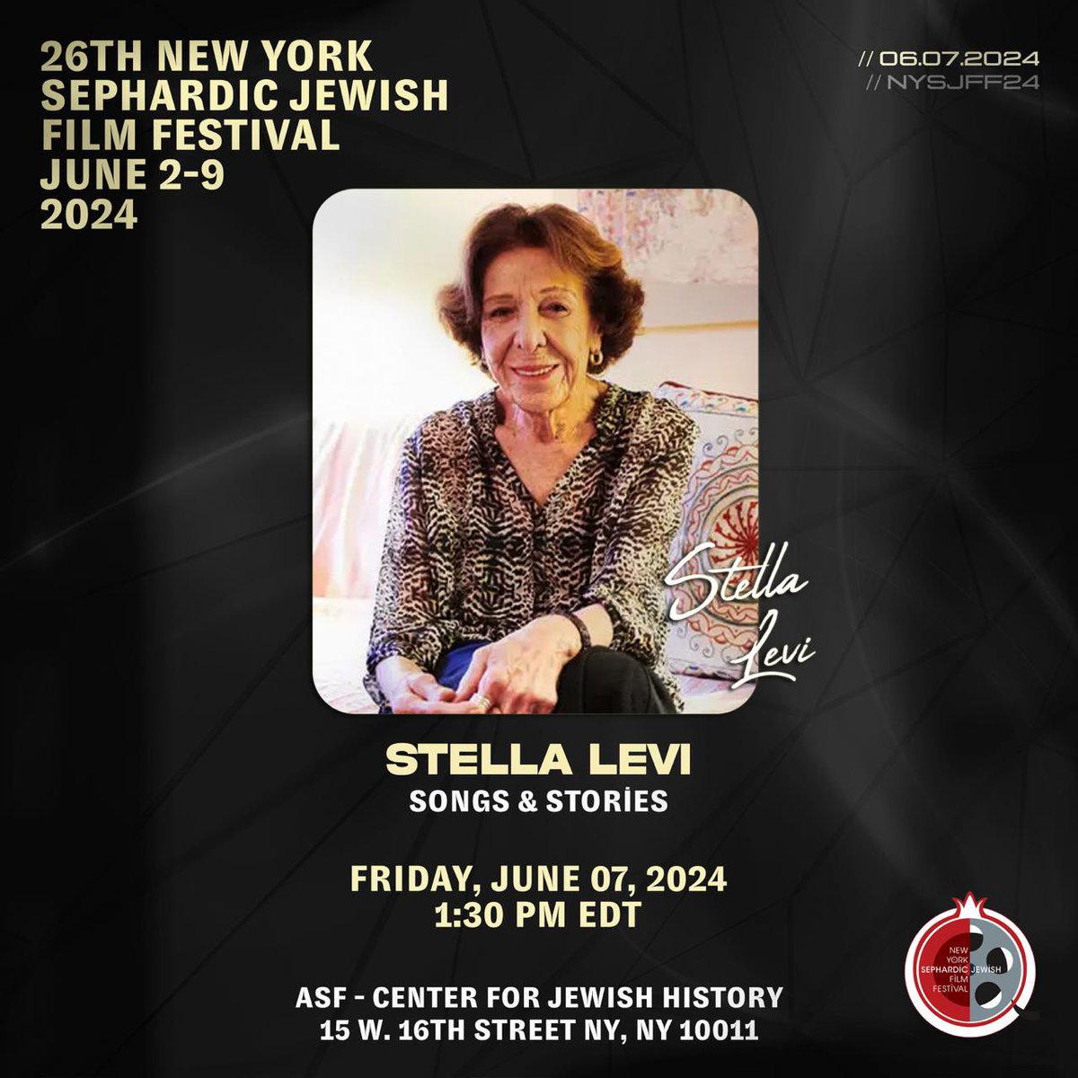 🎶Join us for an unforgettable afternoon of 'SONGS & STORIES' with Sephardic Shoah survivor and native Ladino speaker Stella Levi! ✨ At 101 years young, Stella's remarkable journey from Rhodes to Auschwitz to America, is immortalized in three films and The New York Times