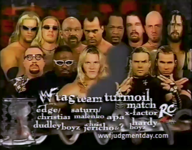 5/20/2001

Chris Benoit & Chris Jericho won a Tag Team Turmoil Match at Judgement Day from the ARCO Arena in Sacramento, California.

#WWF #WWE #JudgementDay #ChrisBenoit #ChrisJericho #Edge #Christian #MattHardy #JeffHardy #XPac #JustinCredible #BubbaRayDudley #DVonDudley