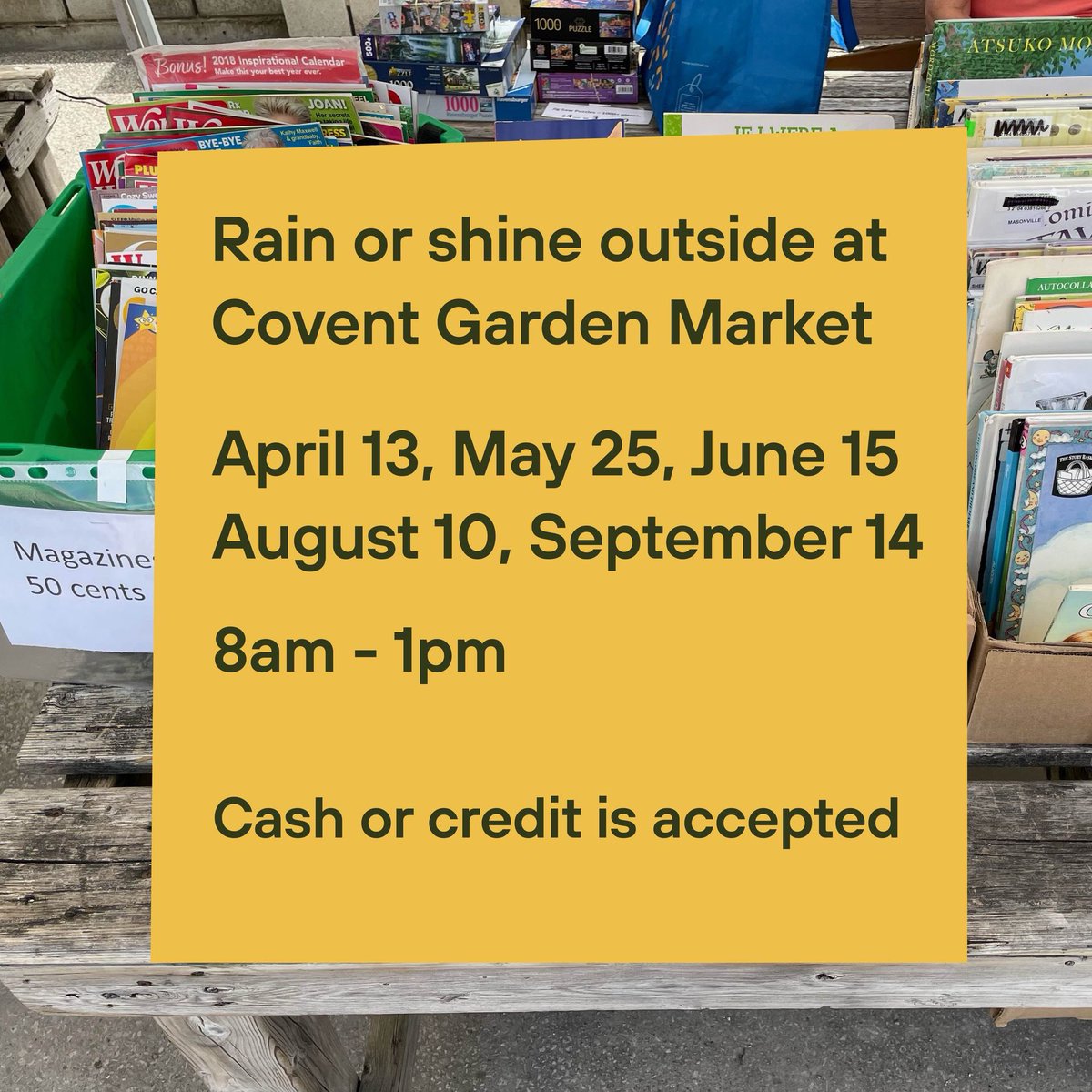 It’s time for another 📚 Pop Up Book Sale from @LPL_Friends outdoors at @CoventMarket. Drop by this Saturday (May 25) from 8am to 1pm, rain or shine and find great deals on books for adults and children.