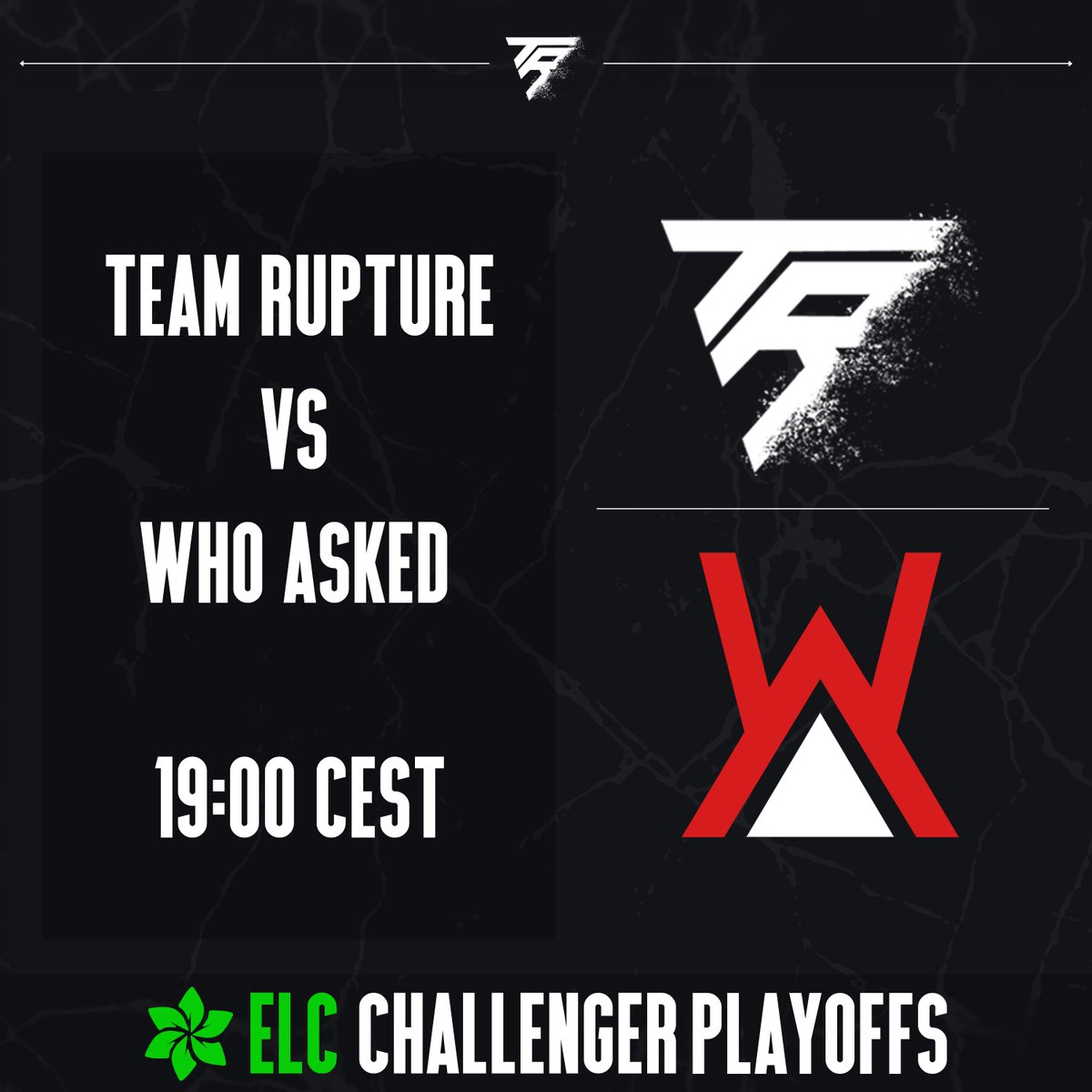 TeamRPTR's tweet photo. ELC Challenger playoffs today at 19:00 CEST,
Team Rupture vs Who Asked (BO3).
- Players -
@Fluancyyy
@DukkiR6S
@nikkeww
@banana_r6s 
smartz. (no twitter) https://t.co/CiEfd9dfs2