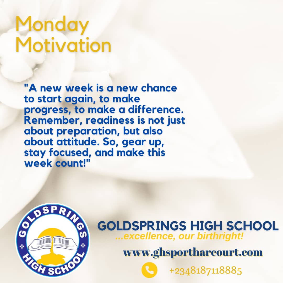 Start your week off right! 💪 
Keep pushing forward, stay focused, and never give up. Together, we can make this the best year yet!📚
#MondayMotivation #NewWeek #LevelUp #SchoolPride #AcademicExcellence #StudentSuccess #TeacherLife #SchoolCommunity #EducationMatters #MakeItHappen