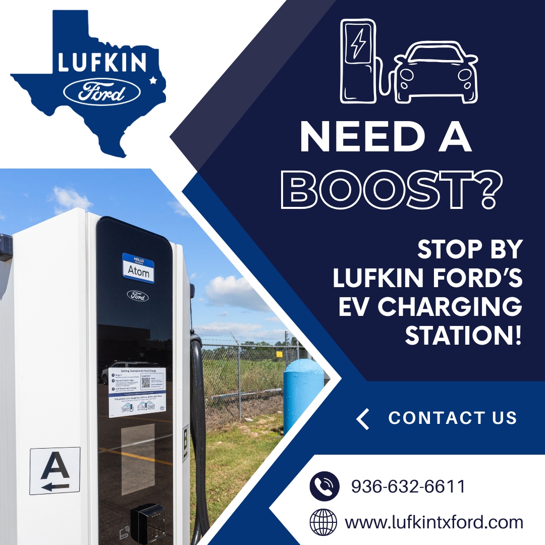 Looking to recharge your electric vehicle? ⚡️ Swing by Lufkin Ford and take advantage of our convenient EV charging station! Whether you're running low on juice or just need a quick boost, we've got you covered. 🚗💨 

#EVChargingStation #LufkinFord #NeedaBoost