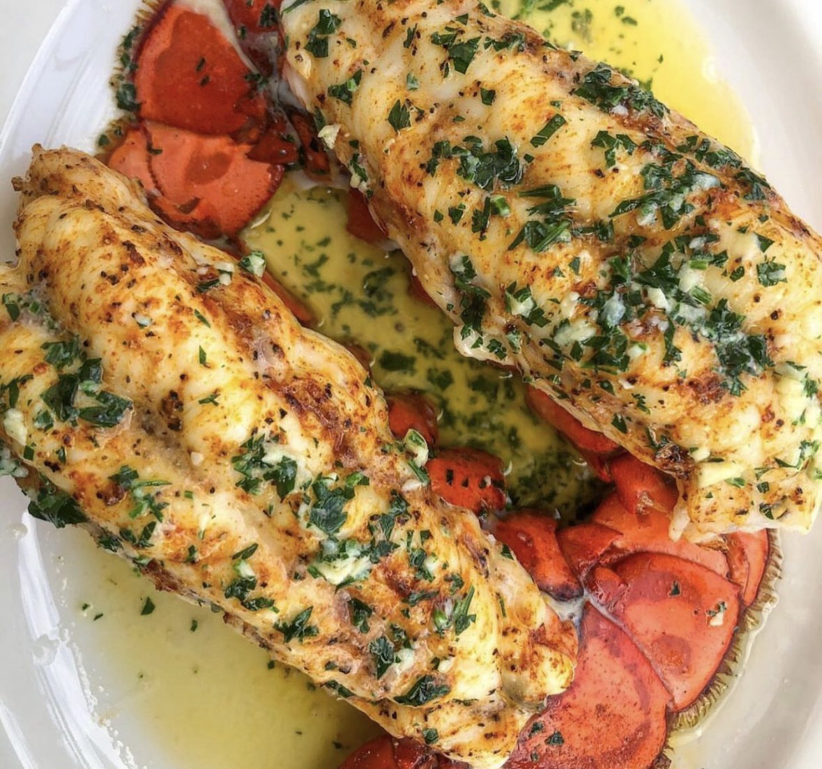 Garlic butter &amp; cilantro fried lobster tails 🍃🧈🧄 🦞