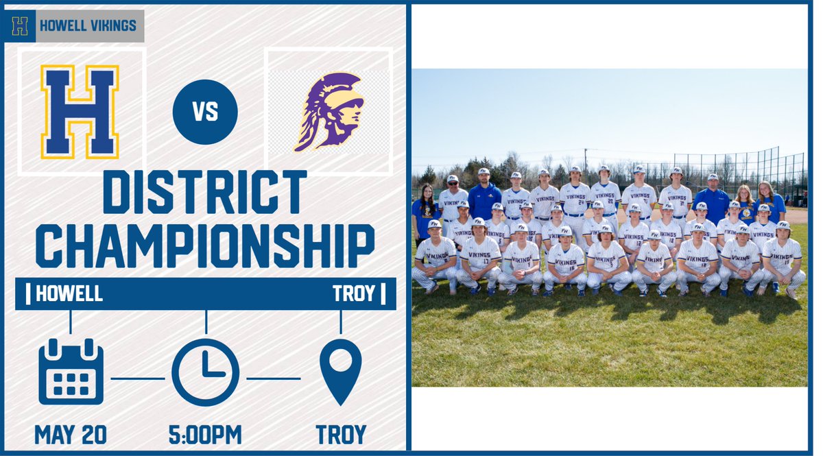 Baseball battles in the District Championship game tonight at 5pm at Troy. The Vikings will try to win their 5th straight District Championship. Lets get out and support this talented group tonight. Good luck gentlemen!