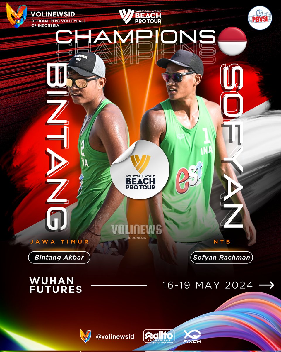 Congratulation Boys 🇮🇩 Bintang Akbar (23th)  & Sofyan Rachman Efendi (21th) for the achievement Gold Medals in Beach Volleyball Pro Tour Wuhan Futures in China 16-19 May 2024.
#BeachVolleyball
#BeachVolleyballWorld
#Champions
