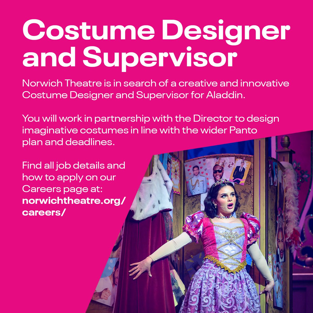 ‼️ Career opportunity ‼️ We are looking for a Costume Designer and Supervisor for this year's panto, Aladdin! All details about the job and how to apply can be found online. FIND OUT MORE HERE: pulse.ly/mhntobotfk