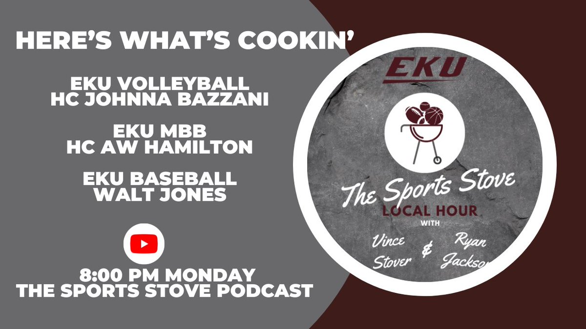 The Sports Stove Podcast (@sportsstove) on Twitter photo SEASON FINALE π¨ Tonight at 8!
With <a href="/EKUCoachBazzani/">Johnna (Fouch) Bazzani</a> <a href="/CoachAWHamilton/">A.W. Hamilton</a> <a href="/whoiswaltjones/">Walt Jones</a> <a href="/RhinoJack9956/">Ryan Jackson</a> SEASON FINALE π¨ Tonight at 8!
With <a href="/EKUCoachBazzani/">Johnna (Fouch) Bazzani</a> <a href="/CoachAWHamilton/">A.W. Hamilton</a> <a href="/whoiswaltjones/">Walt Jones</a> <a href="/RhinoJack9956/">Ryan Jackson</a>