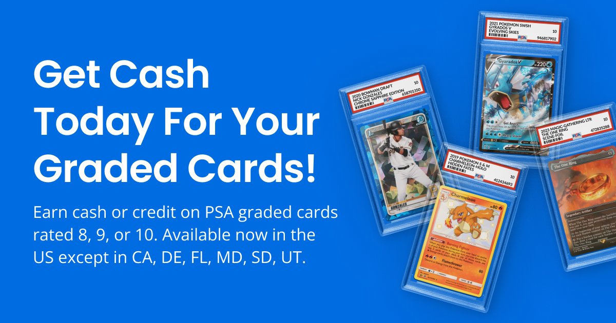 Turn your PSA graded cards rated 8, 9, or 10 into cash or credit at GameStop! With our no-haggle, cash-on-the-spot offer, you can get paid instantly - now available in more states! 
Learn more & save now: bit.ly/3UZzRnP
#GameStop #TradingCards #PSAGraded #CashIn💰