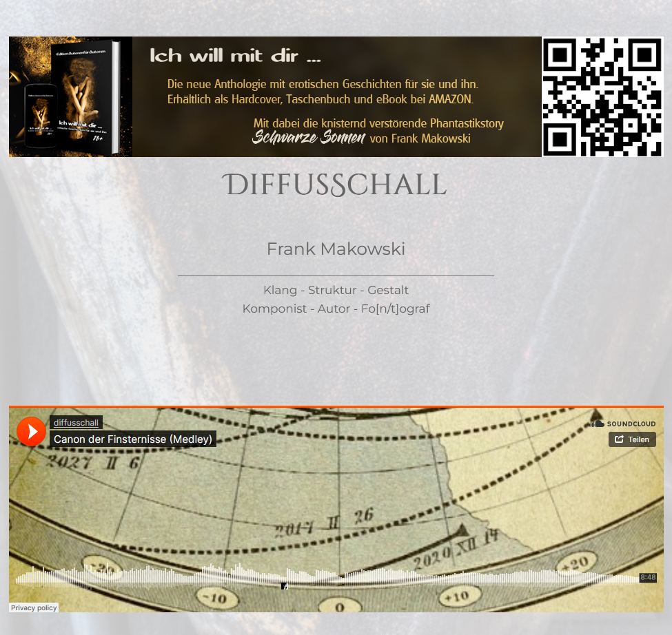 diffusSchall's tweet image. Seit Jahren produziere und veröffentliche ich Musik,   arbeite ich an meinem Schreibhandwerk und veröffentliche Texte.

Wer mehr über mich erfahren möchte, ist eingeladen meine Website zu besuchen:

fmdelight.de

Mehr Musik findet ihr unter:

diffusschall.bandcamp.com