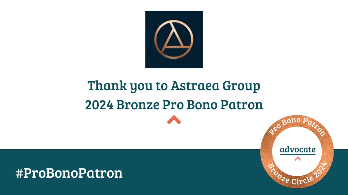 Our huge thanks to @astraea_group for becoming a BRONZE Pro Bono Patron for 2024!🎉

Your support is instrumental in advancing our mission and making a difference.

🔗Find out more about our #ProBonoPatron scheme➡️bit.ly/Advoc8Patron
