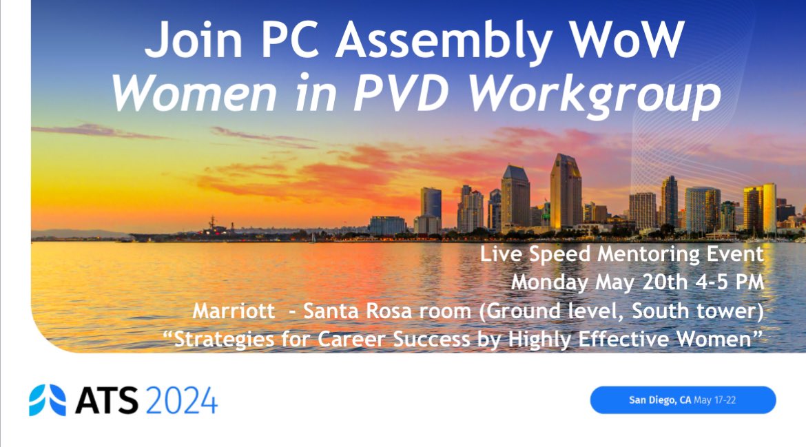 Join us today 4-5 pm for an <a href="/ATS_PC/">ATS PC Assembly</a> #PVD <a href="/atsearlycareer/">ATS Early Career</a> <a href="/atscommunity/">American Thoracic Society (ATS)</a> mentoring event! ~Marriott Santa Rosa room~ #ATS2024