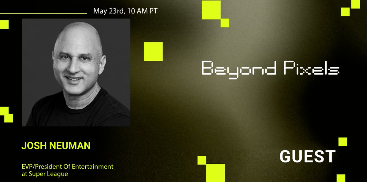 🚀 Excited to announce Josh Neuman, EVP/President Of Entertainment at <a href="/SuperLeague/">Betfred Super League</a>, as a guest on Beyond Pixels! 🌟 

With 25+ years in music &amp; metaverse gaming, Josh's insights are not to be missed. Tune in on May 23rd at 10 AM PT! 
linkedin.com/events/beyondp…