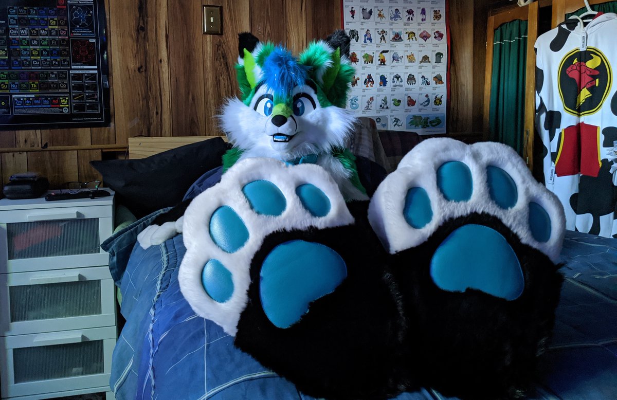 I hear it is #PawDay Who wants some blue fox beans? #fursuitpaws