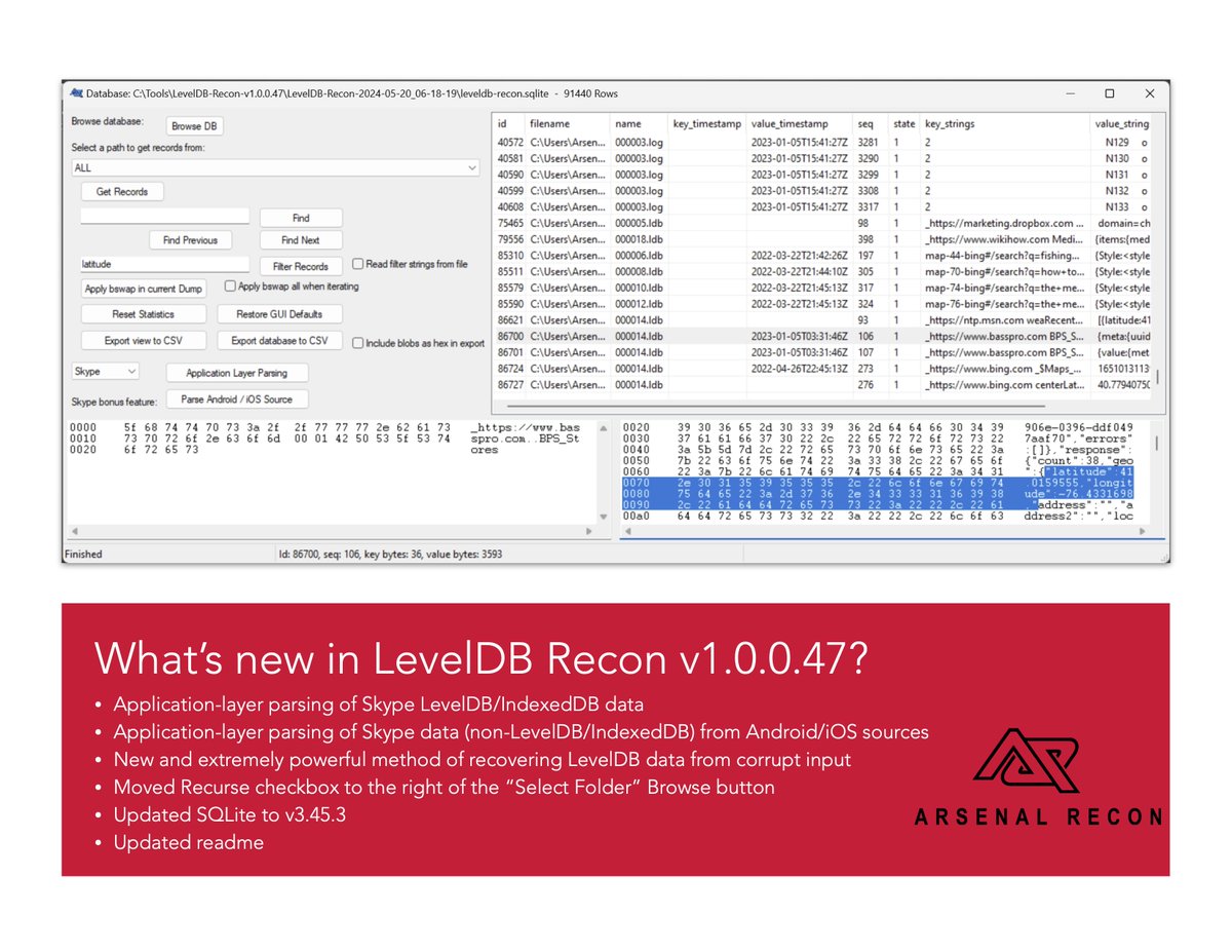 LevelDB Recon v1.0.0.47 released today with a new application-layer ...