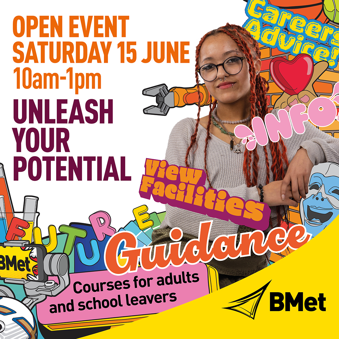 The countdown is on to our Summer Open Event😎 Join us Sat 15th June between 10 -1 for the last opportunity before Sept '24 to have a look around our college facilities & speak to our subject teams. Register your interest here👉bmet.ac.uk/openevent We’ll see you then!