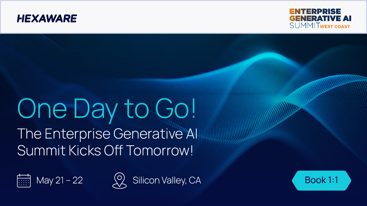 Tomorrow's the day! The Enterprise Generative AI Summit kicks off tomorrow! Meet Hexaware's #GenAI & AI experts at booth #7 & learn how to transform your business. bit.ly/4dMNcXS @raknz #Hexaware #AI #TechInnovation #EnterpriseAI #EGASummit #BusinessTransformation