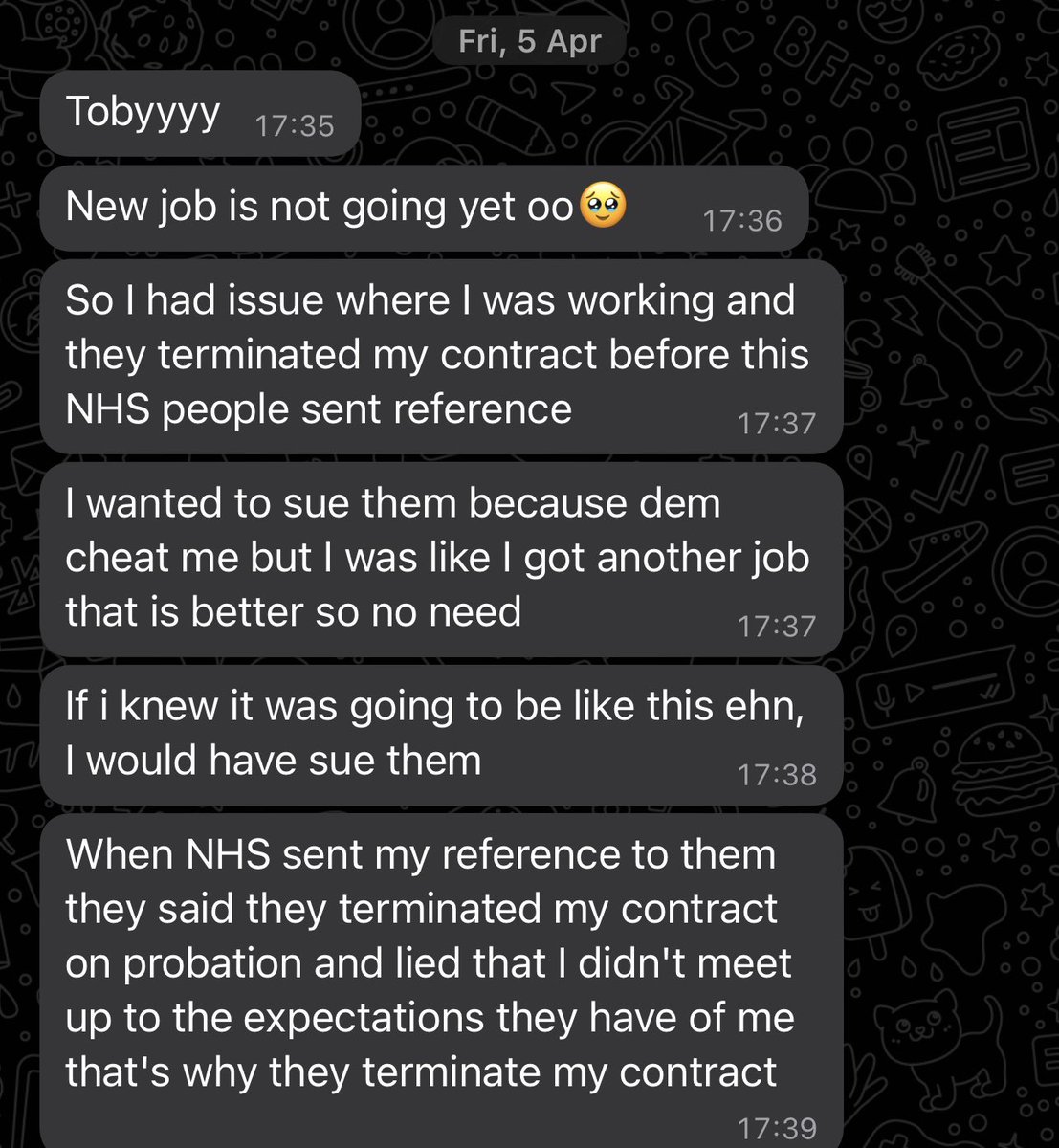 Over a month ago, I had a client who got an offer in the NHS. They were done with everything, just one last check with recent employer for reference. They didn’t end well, in fact, she & her manager fell off because they even hoarded her wages. Naso these people write plenty
