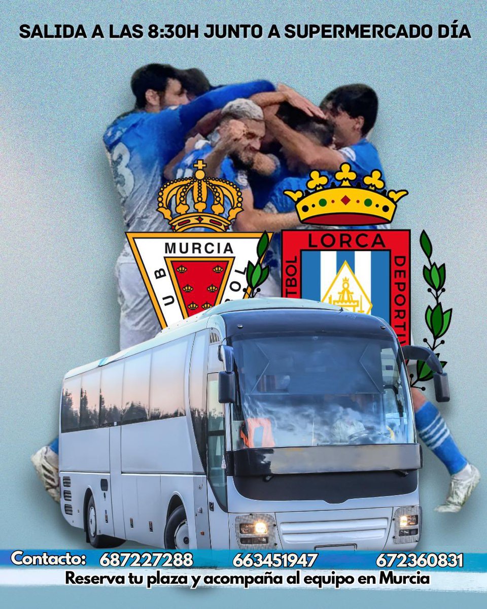 ON TOUR |

🚎 ¡Nos vamos a 𝙈𝙐𝙍𝘾𝙄𝘼!

🆓 El club fletará 𝘼𝙐𝙏𝙊𝘽𝙐𝙎𝙀𝙎 𝙂𝙍𝘼𝙏𝙐𝙄𝙏𝙊𝙎 para los aficionados que quieran desplazarse hacia el estadio 𝙀𝙉𝙍𝙄𝙌𝙐𝙀 𝙍𝙊𝘾𝘼 para presenciar la vuelta de la primera eliminatoria ante la <a href="/canteragrana/">Cantera Grana</a>. 

🕒 Salida: