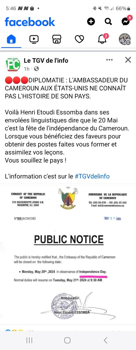 JohnAkuroh's tweet photo. They have been living a lie for far too many years, to the point Yaounde's Ambassador to Washington, DC says La République du Cameroun is today celebrating its independence Day! Real delusion. https://t.co/dA4VdMGu7p