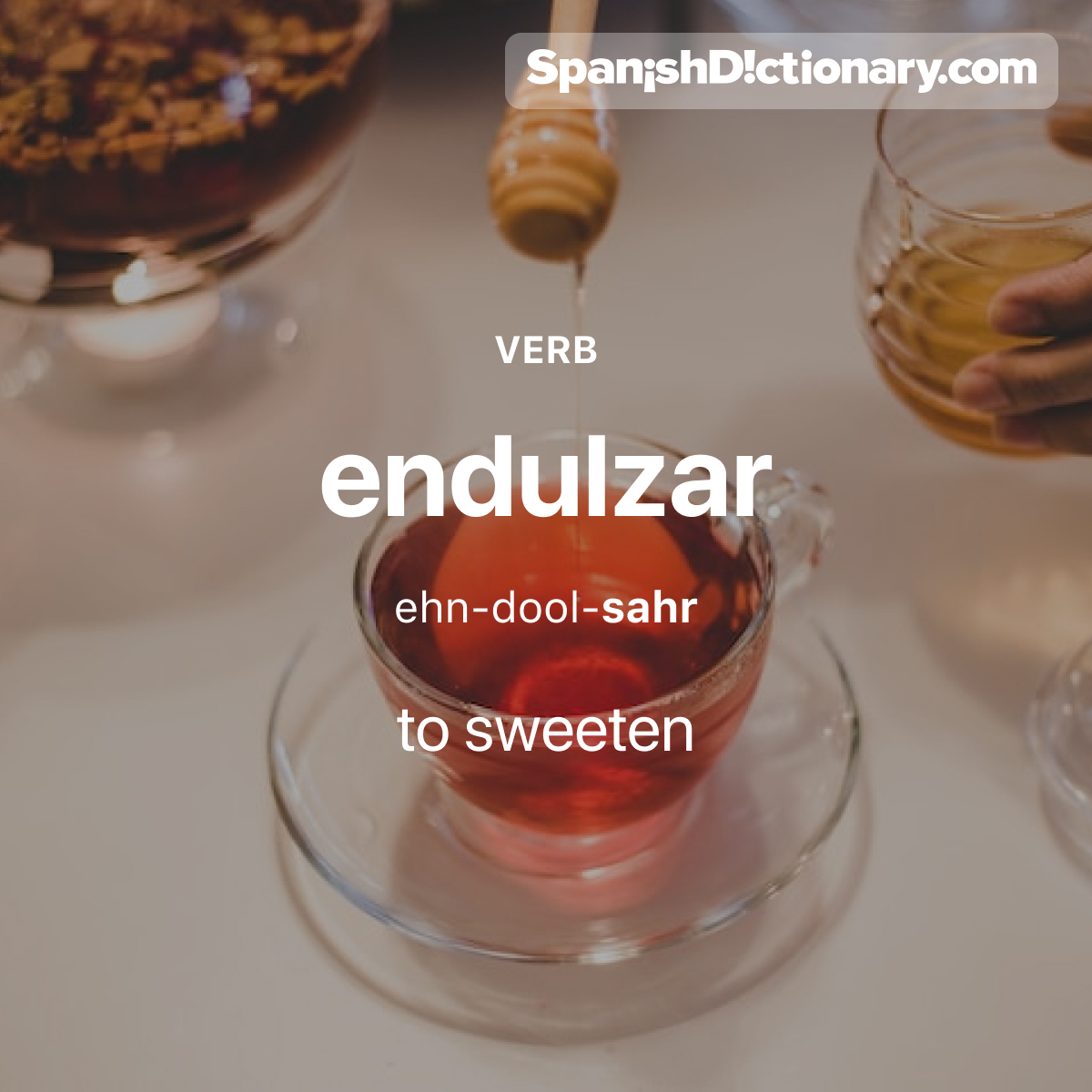 Today's #WordOfTheDay is 'endulzar.' ☕🍯 For example: Endulcé el té con miel.  - I sweetened the tea with honey.
.
.
.
#EstudiaEspañol #StudySpanish #AprendeEspañol #LearnSpanish #Español #Spanish #LearningSpanish #PalabraDelDia #endulzar #sweeten
